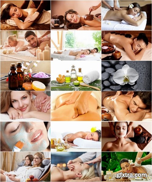 Collection of spa treatments people massage oil massage parlor table relaxation vacation 25 HQ Jpeg