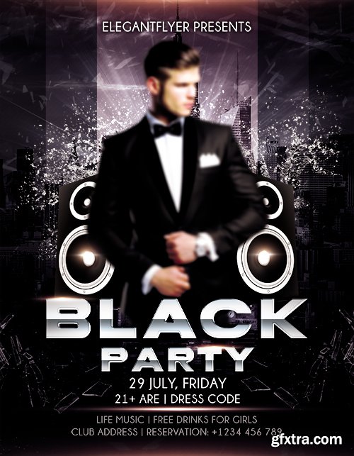 Black Party Flyer PSD Template + Facebook Cover