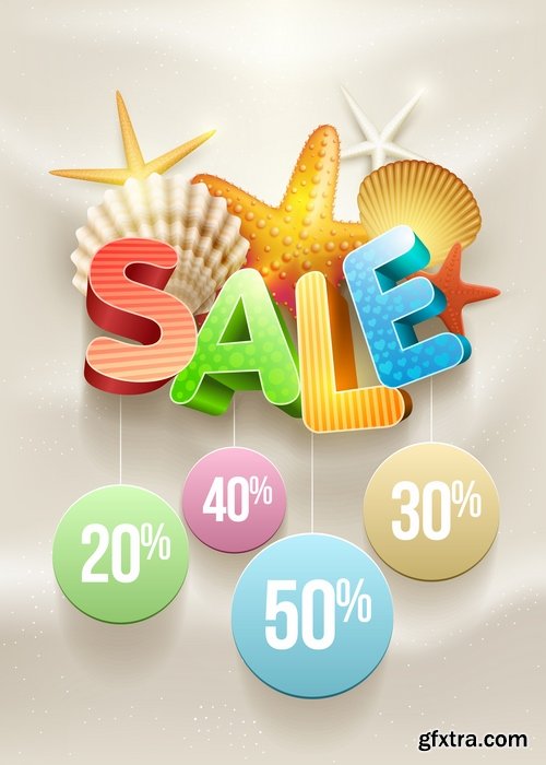 Collection of vector picture summer discount sticker label 25 Eps