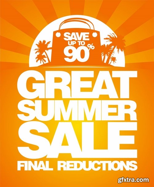 Collection of vector picture summer discount sticker label 25 Eps