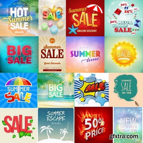 Collection of vector picture summer discount sticker label 25 Eps