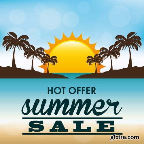 Collection of vector picture summer discount sticker label 25 Eps