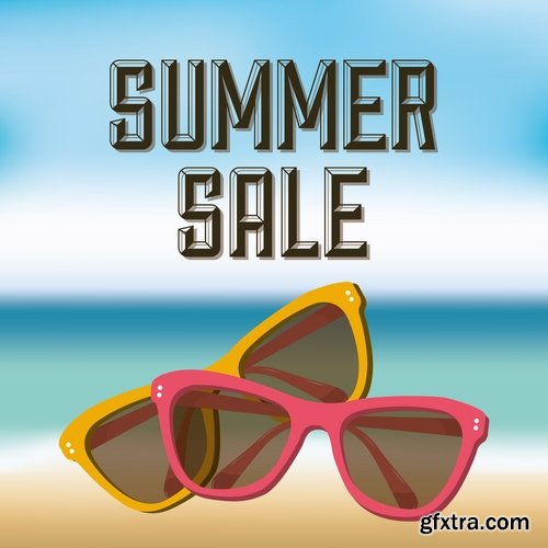 Collection of vector picture summer discount sticker label 25 Eps