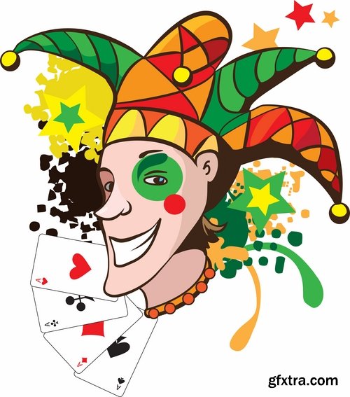 Collection of vector illustration image joker clown cap cartoon character 25 Eps