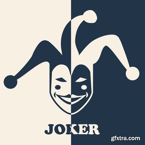 Collection of vector illustration image joker clown cap cartoon character 25 Eps