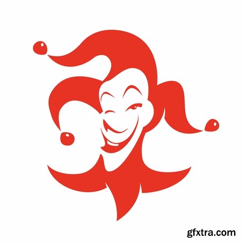 Collection of vector illustration image joker clown cap cartoon character 25 Eps