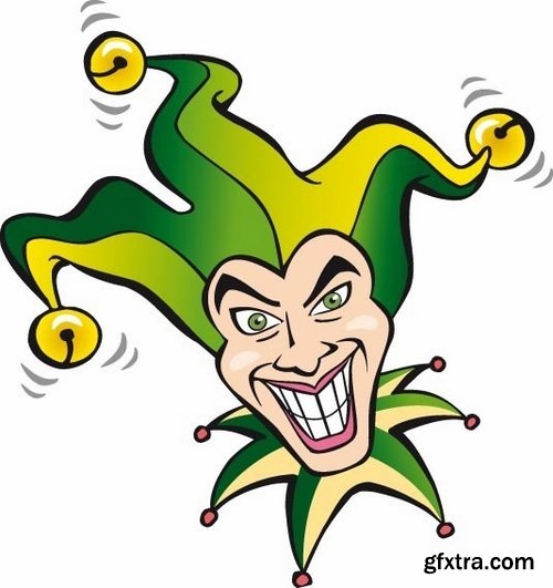 Collection of vector illustration image joker clown cap cartoon character 25 Eps