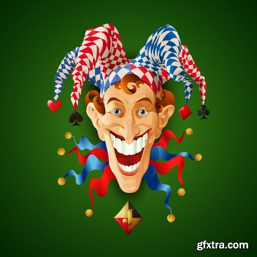 Collection of vector illustration image joker clown cap cartoon character 25 Eps