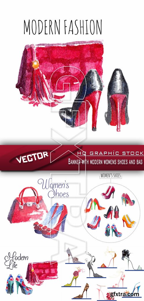 Stock Vector - Banner with modern womens shoes and bag