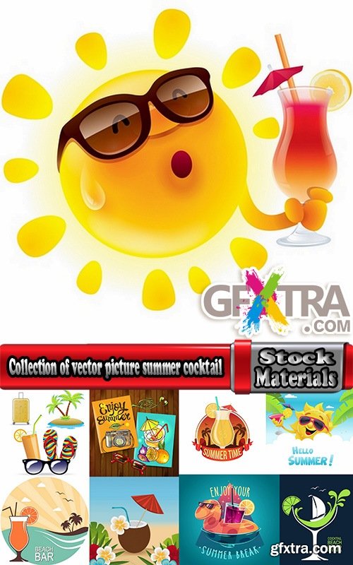 Collection of vector picture summer cocktail drink with straw glass of cool 25 Eps