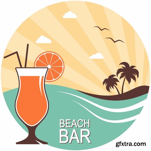 Collection of vector picture summer cocktail drink with straw glass of cool 25 Eps