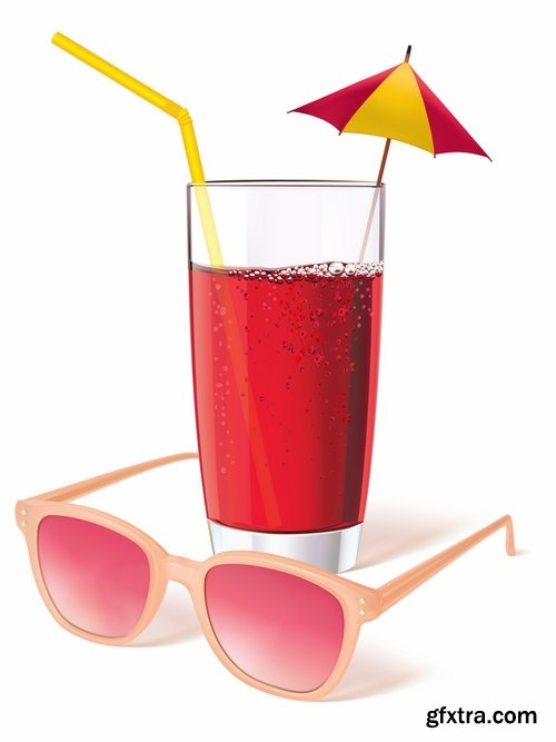 Collection of vector picture summer cocktail drink with straw glass of cool 25 Eps