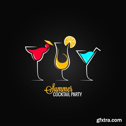 Collection of vector picture summer cocktail drink with straw glass of cool 25 Eps