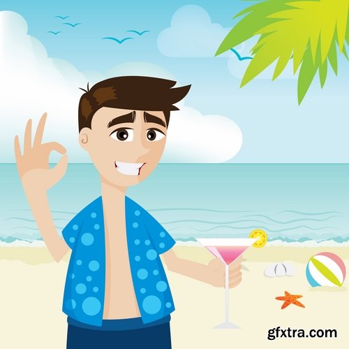 Collection of vector picture summer cocktail drink with straw glass of cool 25 Eps