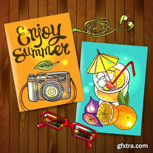 Collection of vector picture summer cocktail drink with straw glass of cool 25 Eps