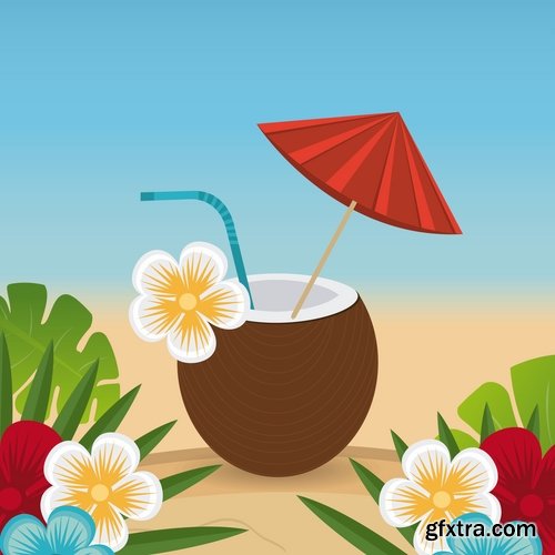 Collection of vector picture summer cocktail drink with straw glass of cool 25 Eps