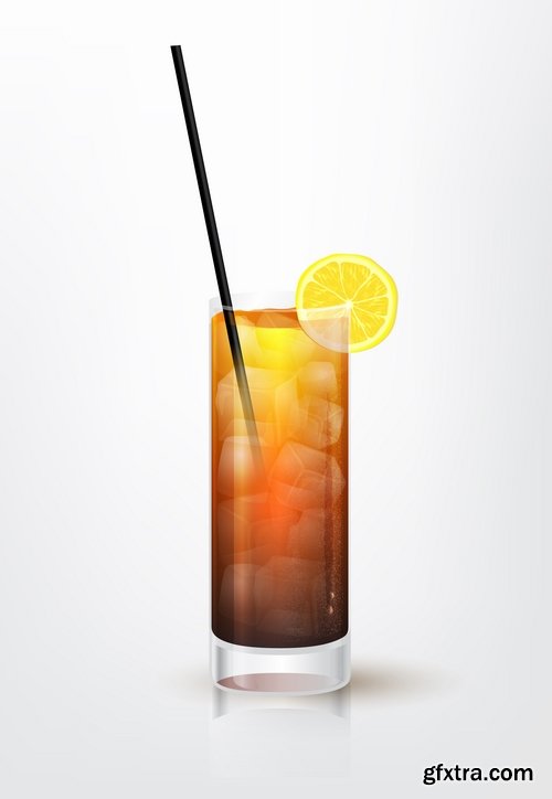 Collection of vector picture summer cocktail drink with straw glass of cool 25 Eps