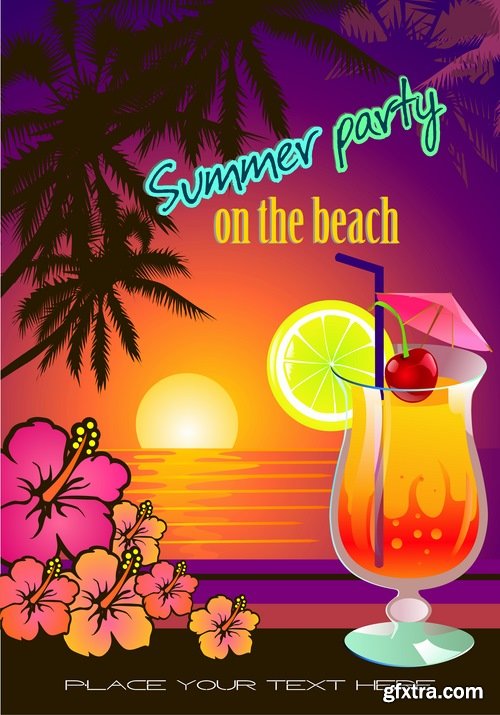 Collection of vector picture summer cocktail drink with straw glass of cool 25 Eps