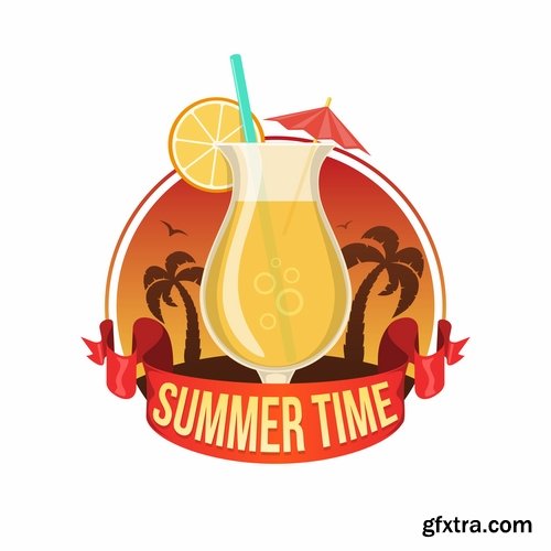 Collection of vector picture summer cocktail drink with straw glass of cool 25 Eps