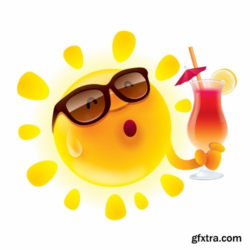 Collection of vector picture summer cocktail drink with straw glass of cool 25 Eps