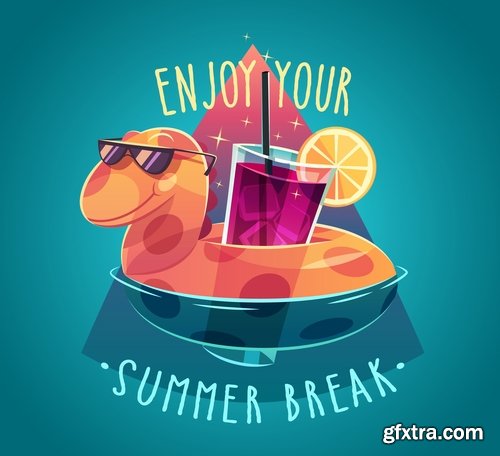 Collection of vector picture summer cocktail drink with straw glass of cool 25 Eps