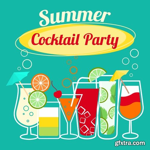 Collection of vector picture summer cocktail drink with straw glass of cool 25 Eps