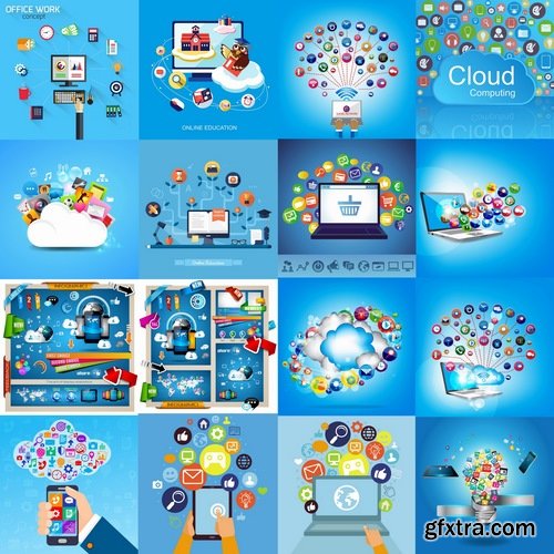 Collection of vector image of high-tech business technology laptop tablet icon infographics 25 Eps