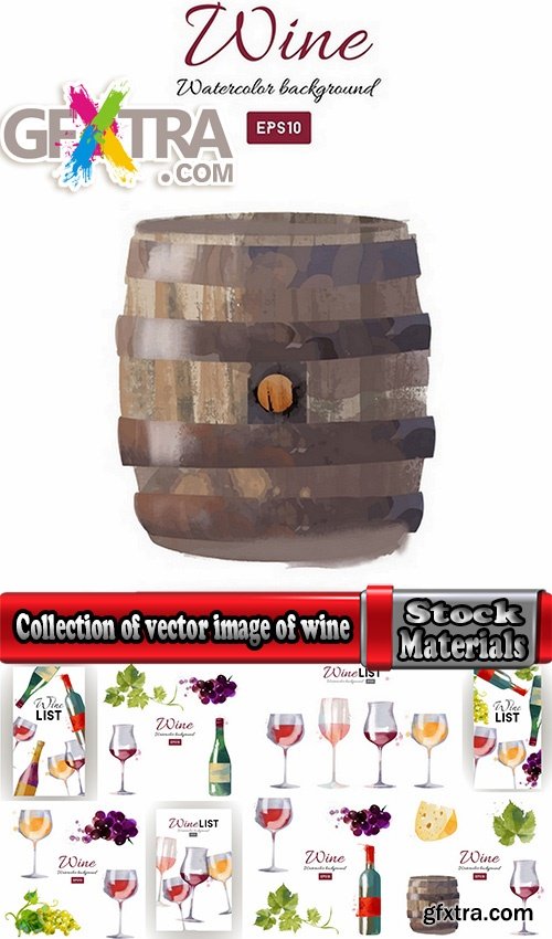 Collection of vector image of wine bottle with a glass of wine glass of grape leaf cheese 25 Eps