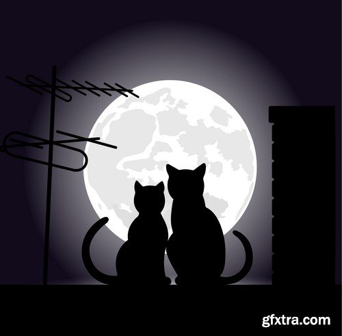 Cat and moon