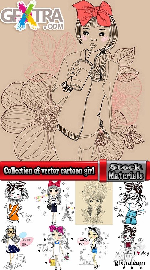 Collection of vector cartoon girl image are shopping #2-25 Eps