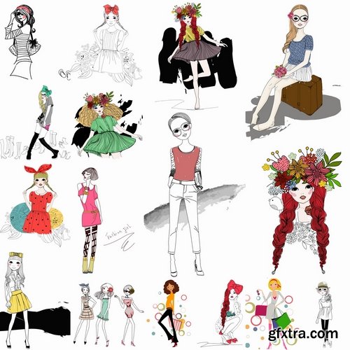 Collection of vector cartoon girl image are shopping #2-25 Eps