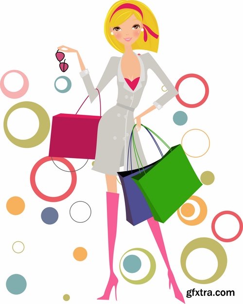 Collection of vector cartoon girl image are shopping #2-25 Eps