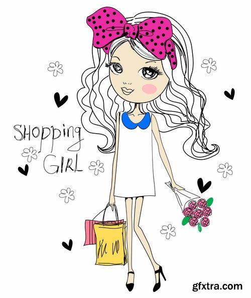 Collection of vector cartoon girl image are shopping #2-25 Eps