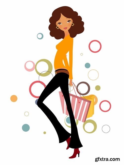 Collection of vector cartoon girl image are shopping #2-25 Eps