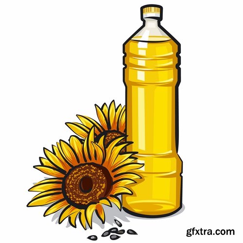 Collection of vector image sunflower oil sunflower bottles 25 Eps