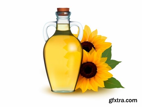 Collection of vector image sunflower oil sunflower bottles 25 Eps