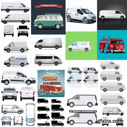 Collection of vector image minivan van commercial vehicle transport 25 Eps