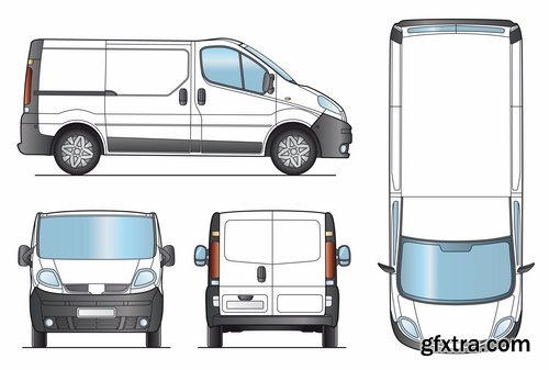 Collection of vector image minivan van commercial vehicle transport 25 Eps