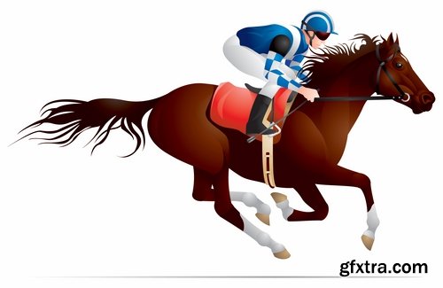 Collection of vector picture horse racing jockey jump racetrack 25 Eps