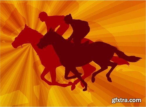 Collection of vector picture horse racing jockey jump racetrack 25 Eps