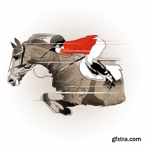 Collection of vector picture horse racing jockey jump racetrack 25 Eps