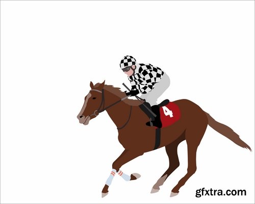 Collection of vector picture horse racing jockey jump racetrack 25 Eps