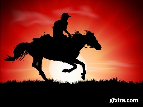 Collection of vector picture horse racing jockey jump racetrack 25 Eps