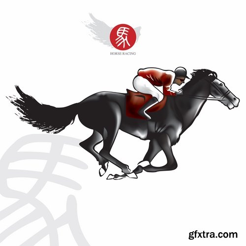 Collection of vector picture horse racing jockey jump racetrack 25 Eps