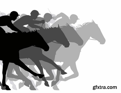 Collection of vector picture horse racing jockey jump racetrack 25 Eps