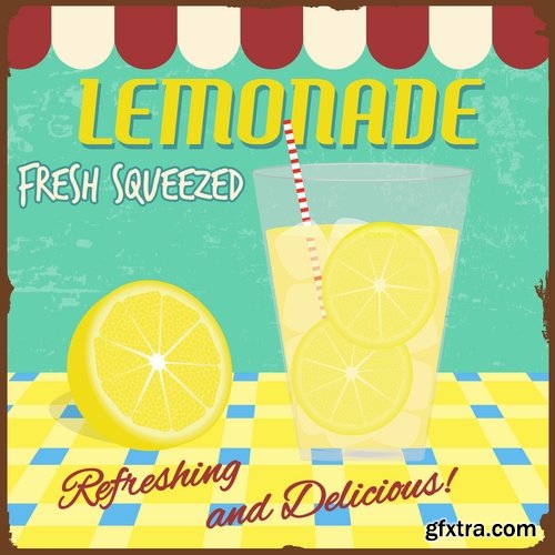 Collection of lemon drink lemonade banner sign flyer poster 25 Eps