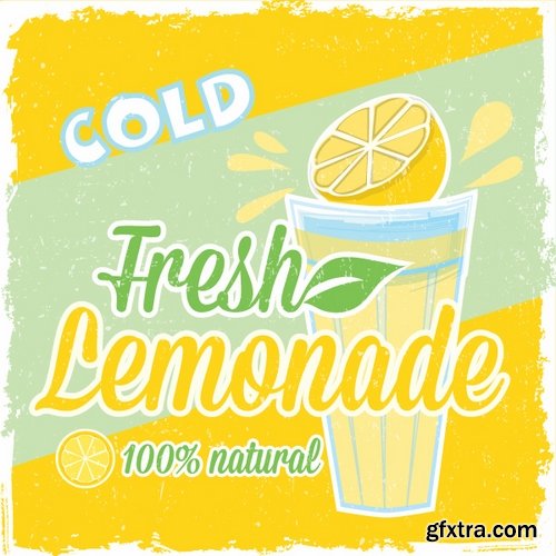 Collection of lemon drink lemonade banner sign flyer poster 25 Eps