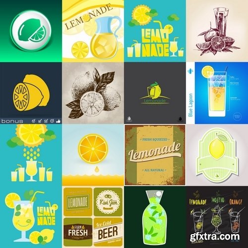 Collection of lemon drink lemonade banner sign flyer poster 25 Eps