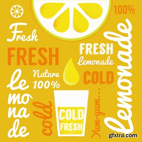 Collection of lemon drink lemonade banner sign flyer poster 25 Eps