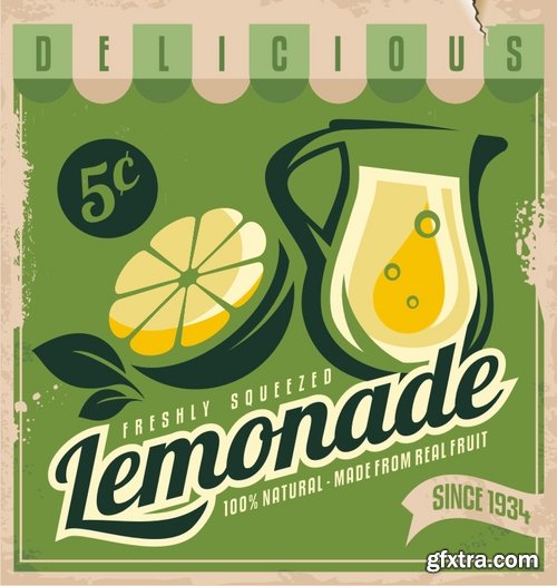 Collection of lemon drink lemonade banner sign flyer poster 25 Eps